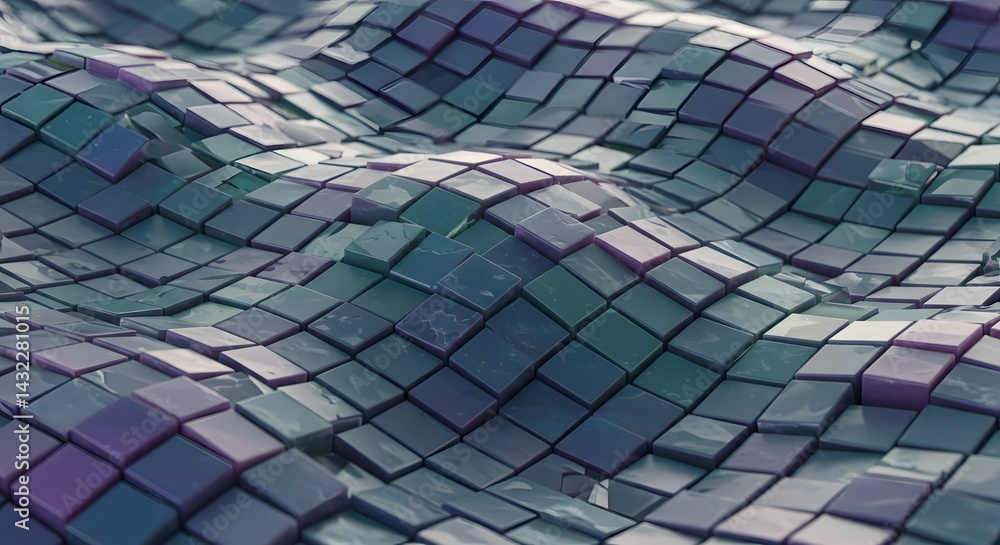 Poster abstract surface of small squares creating a wavy pattern with blue and purple hues and a glossy loo
