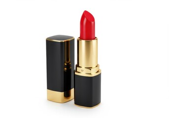 Red lipstick with cap beside it on white background