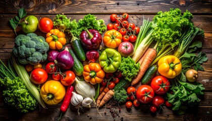 Farm-fresh vegetable produce arranged on weathered wooden surface