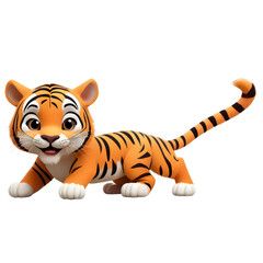 Cute 3d cartoon tiger character isolated on a transparent background.