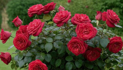 Close view of a bush of red roses
1