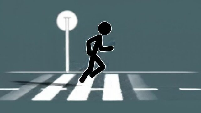 Stick Figure Running on White Background Shadow Effect
