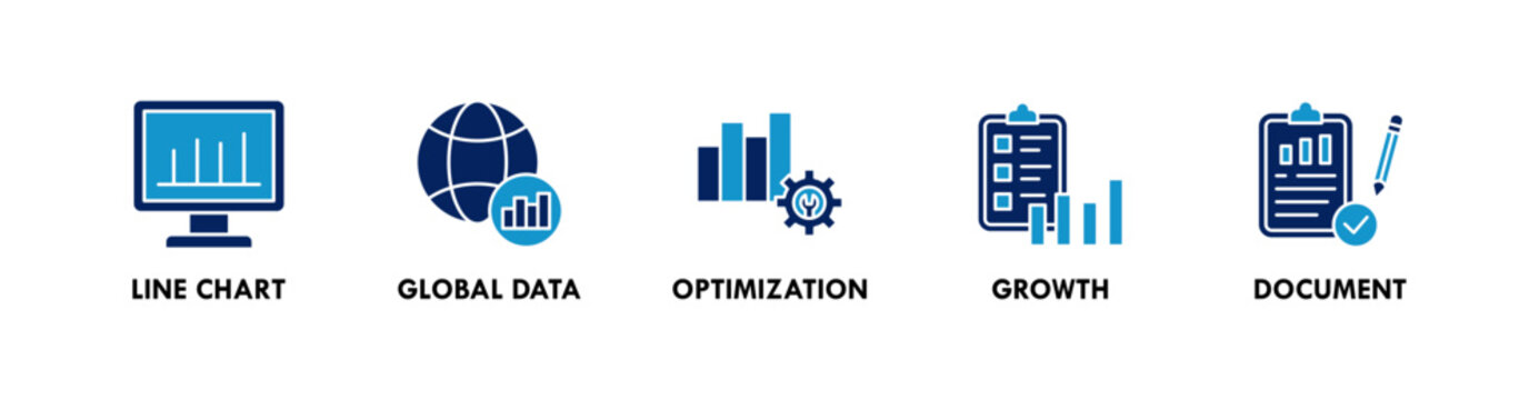 Data Analysis banner web icon illustration concept with icon of line chart, global data, optimization, growth, and document