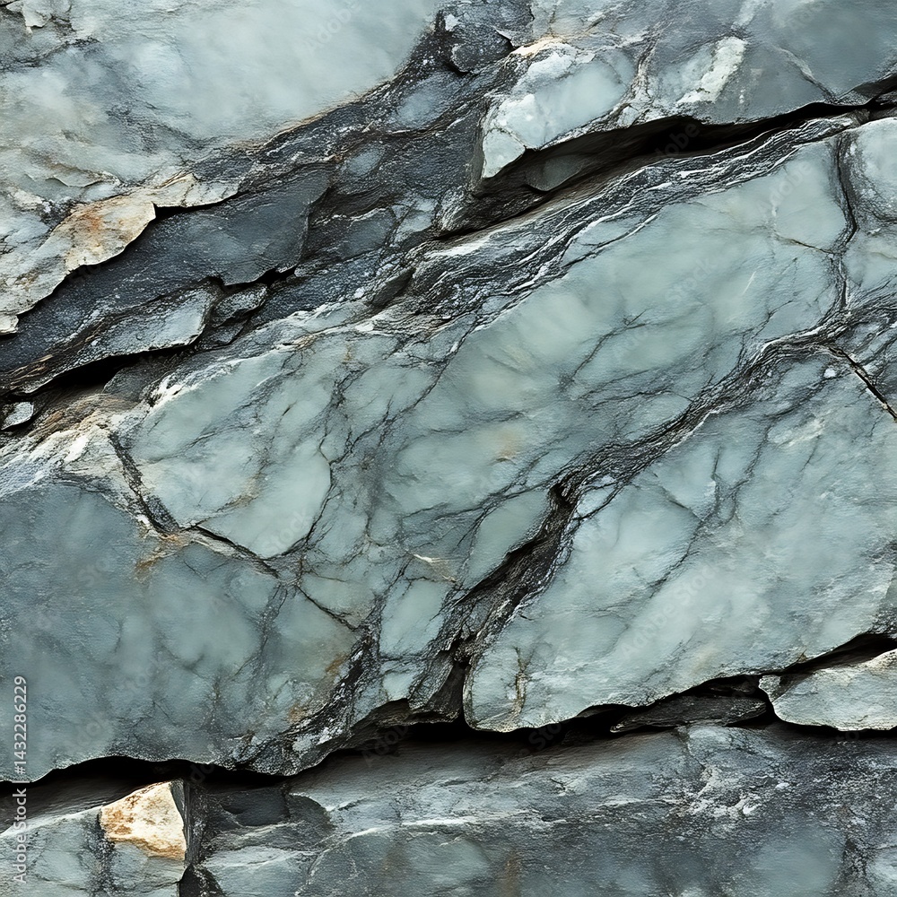 Aufkleber close-up of fractured stone. intricate patterns of cracks and veining within layered rock formations