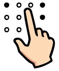 Braille reading finger touch. Editable color vector