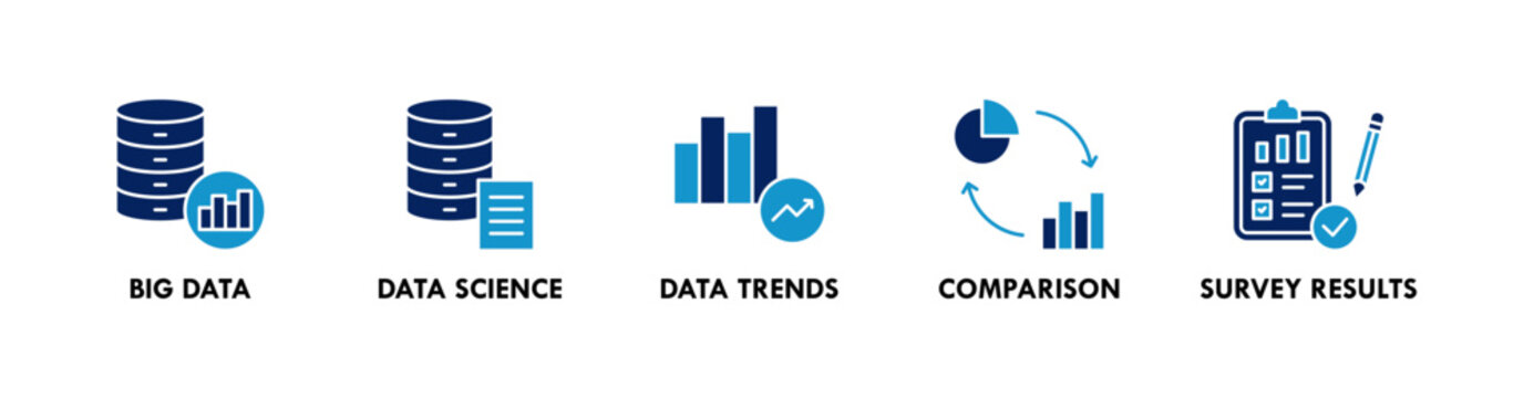 Data Analysis banner web icon illustration concept with icon of big data, data science, data trends, comparison, and survey results