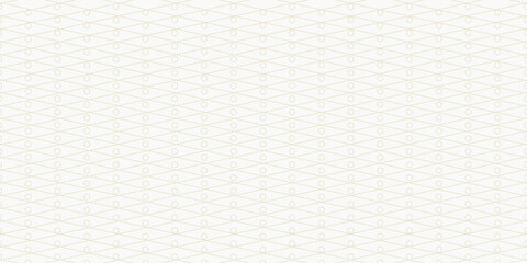 Vector geometric seamless pattern with grid, lattice, rounded shapes, squares, rhombuses. Simple modern abstract white and beige background. Golden ornament texture. Subtle modern design, repeat tiles