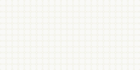Vector geometric seamless pattern with grid, lattice, rounded shapes, squares, rhombuses. Simple modern abstract white and beige background. Golden ornament texture. Subtle modern design, repeat tiles