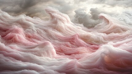 Abstract landscape of swirling, pastel clouds.
