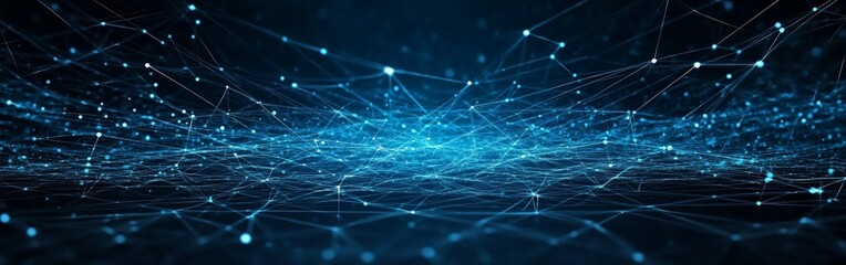 Digital Data Network with Connected Nodes and Glowing Network Connections