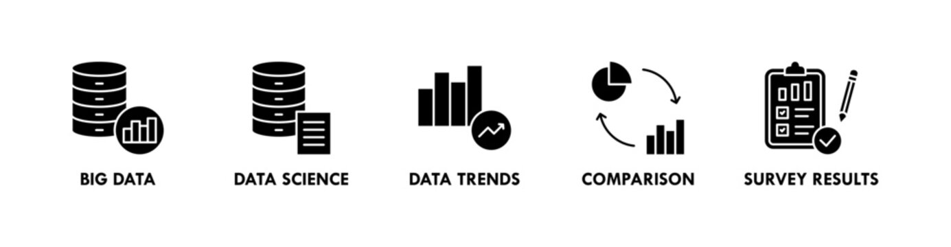 Data Analysis banner web icon illustration concept with icon of big data, data science, data trends, comparison, and survey results
