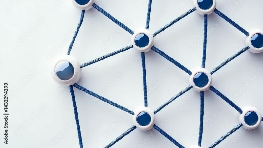 Poster abstract geometric pattern featuring line connections and circular nodes in blue and white tones for