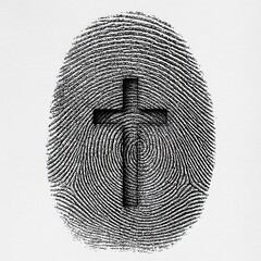 A unique identity is shown as a fingerprint imprinted with a Christian cross, symbolizing faith, individuality, and spiritual connection to beliefs and identity.