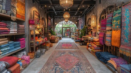 Fototapeta premium Bohemian Textile Emporium: A Tapestry of Colors and Cultures