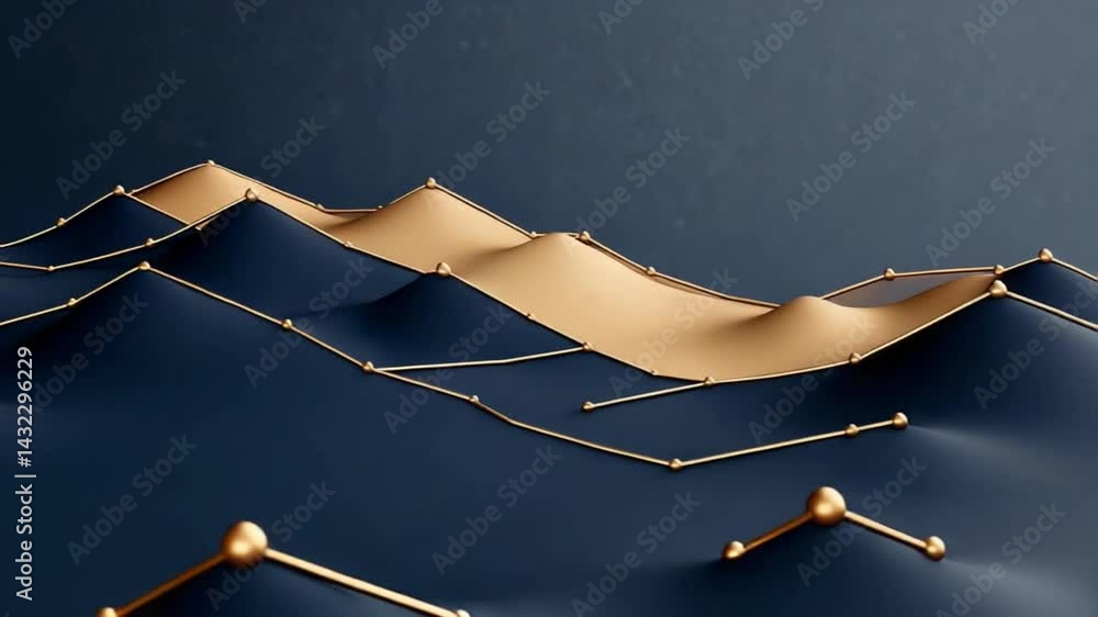 Poster abstract 3d line graph with golden peaks and blue background representing data analysis and financia