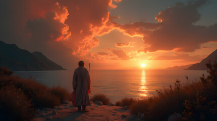 Fototapeta premium wallpaper de joven, nubes, mar y atardecer