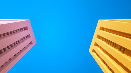 Low Poly Structures Against A Vibrant Blue Sky