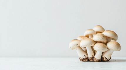Cluster of mushrooms on a white surface