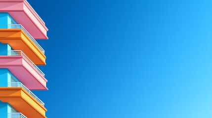 Pink And Orange Building Exterior Against A Vibrant Blue Sky