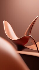 An elegant copper colored abstract sculpture with fluid, smooth, and curving lines is showcased against a monochrome background in a minimalist composition.