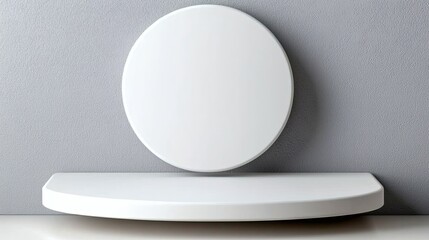 Minimalist Design of Round Plate with Floating Shelf Against Textured Wall in Neutral Colors