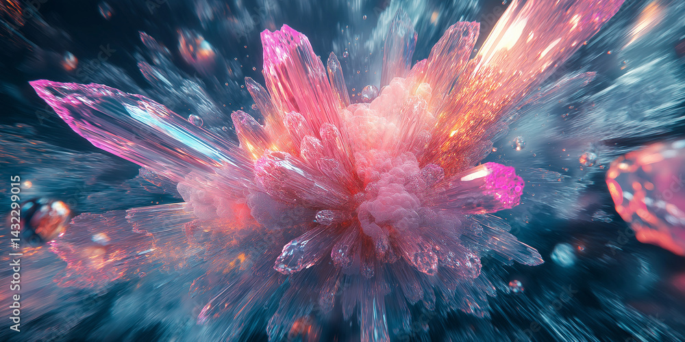 Poster vibrant crystal cluster explosion abstract background for digital design and visual art