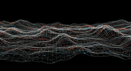 Delve intricate details abstract digital topographic contour map concept illuminated neon light modern cartography representation geographic terrain patterns showcasing futuristic topo wavy black