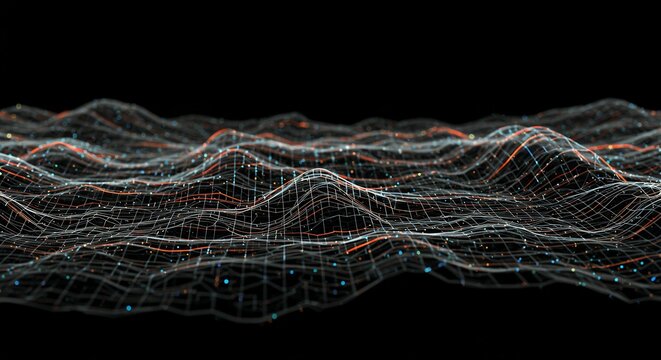 Delve intricate details abstract digital topographic contour map concept illuminated neon light modern cartography representation geographic terrain patterns showcasing futuristic topo wavy black