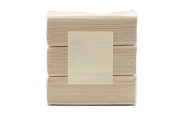 Bamboo Tissue paper pack isolated on white background. Brown tissue. Simplicity Design. Household. Clean. Packaging design. Recycled paper. 