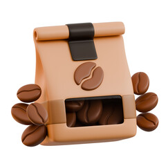 Realistic coffee bag design with beans, ideal for coffee shop branding or product presentation.