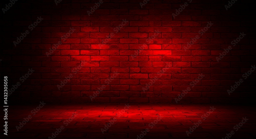 Poster unpopulated vertical masonry surface illuminated crimson colored spotlight unoccupied area content l