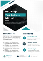 Flyer designs with various shapes like round, triangular etc. and customizable colors like off-white, green, sky blue, pink, orange, blue etc.