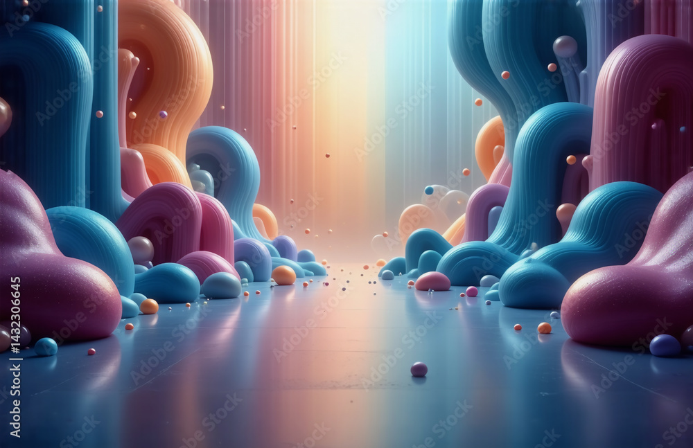 Aufkleber abstract glossy forms in vibrant colors create a path. smooth, blob-like shapes with a playful, surr