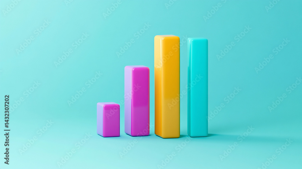 Poster colorful 3d bar graph showing growth, progress, and increasing data.
