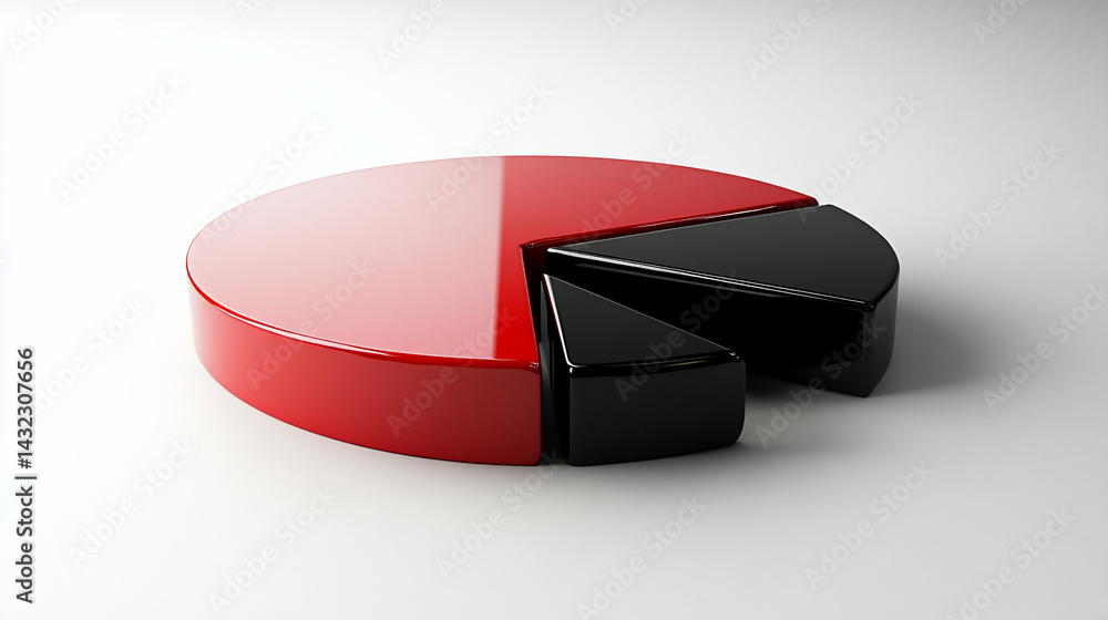 Aufkleber 3d pie chart with red and black segments on white background.