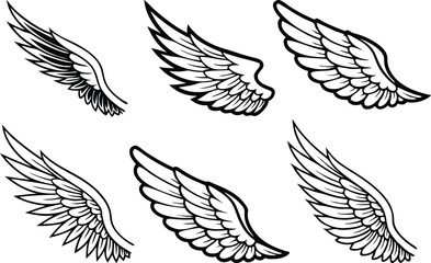 Obraz premium Set of Wings – Angelic, Bird, and Fantasy Wing Vector Illustrations.