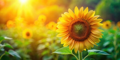 Obraz premium Sunflower in full bloom surrounded by lush greenery and vibrant colors, sunflowers, spring, sunflowers