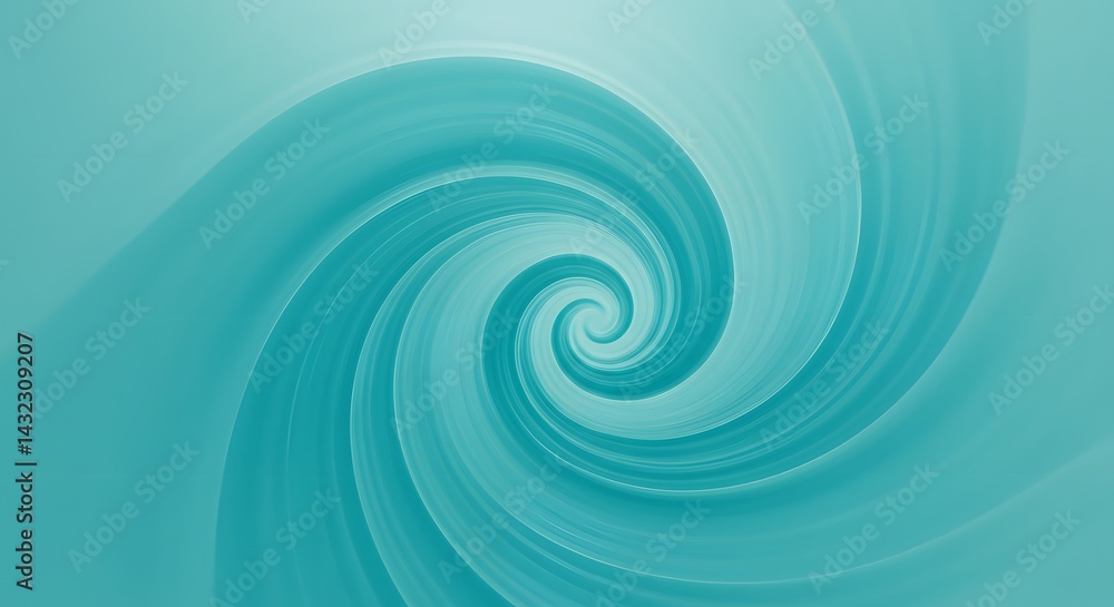 Poster an abstract swirling vortex design in shades of turquoise creating a hypnotic and mesmerizing effect