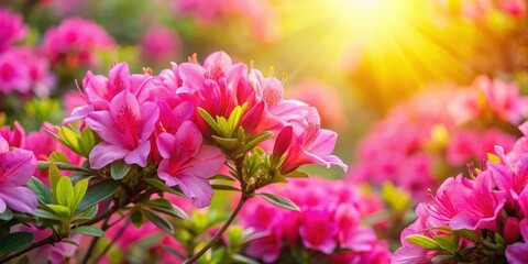 Fototapeta premium Bright pink azalea flowers in full bloom under the sun, floral, flora, floral, flora, botanical, blooming flowers