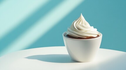 Creamy chocolate dessert in a small white cup