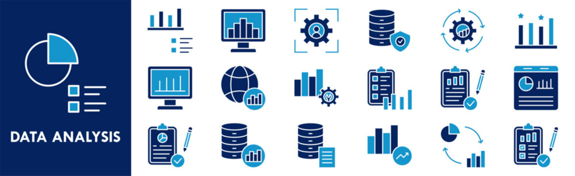 Data Analysis icon collection set. Containing design analysis, business, graph, strategy, computer