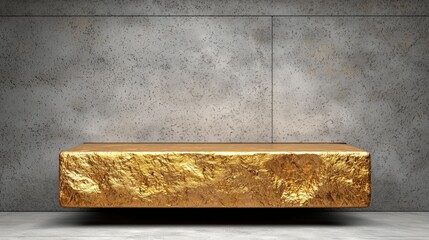 Gold Display Shelf On Gray Concrete Background