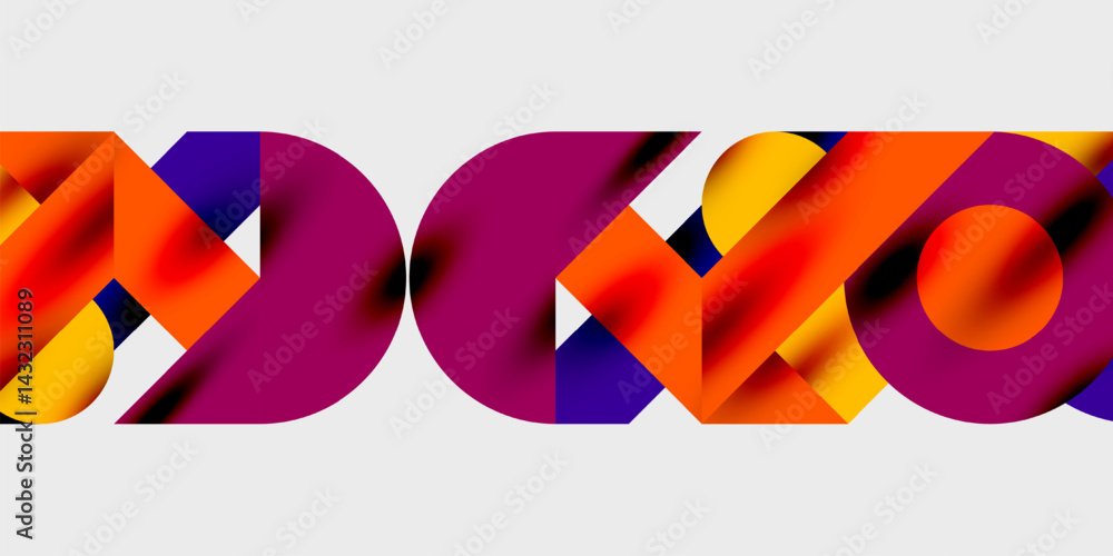 Leinwandbilder abstract geometric shapes form colorful letters. gradient hues blend, creating dynamic visual impact
