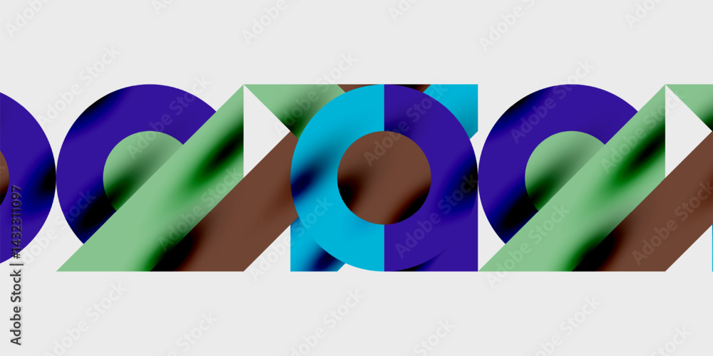Aufkleber Abstract geometric shapes, vibrant colors, repeating pattern. Circles, triangles blend creating dynamic visual flow. Modern design.