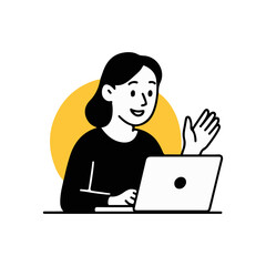 Smiling Woman Waving During Online Video Call – Flat Illustration