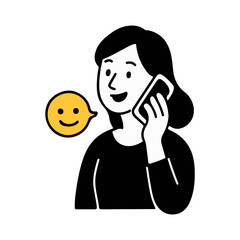 Happy Woman Talking on Smartphone with Emoji – Digital Communication Concept