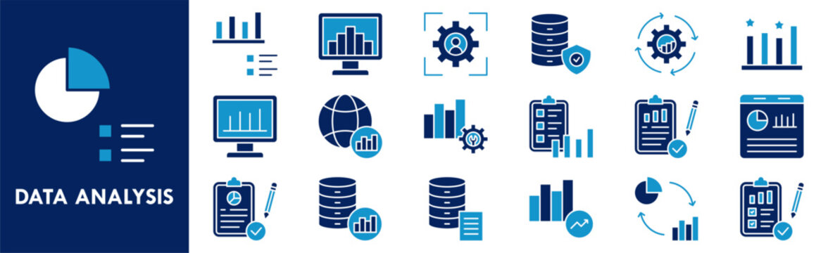 Data Analysis icon collection set. Containing design analysis, business, graph, strategy, computer