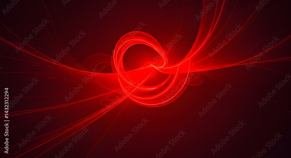 Poster abstract red light trails forming a swirl pattern against a dark red gradient background image