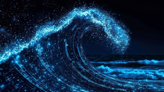 The impact of modern technology highlighted by a graphic depiction of a digital tidal wave.