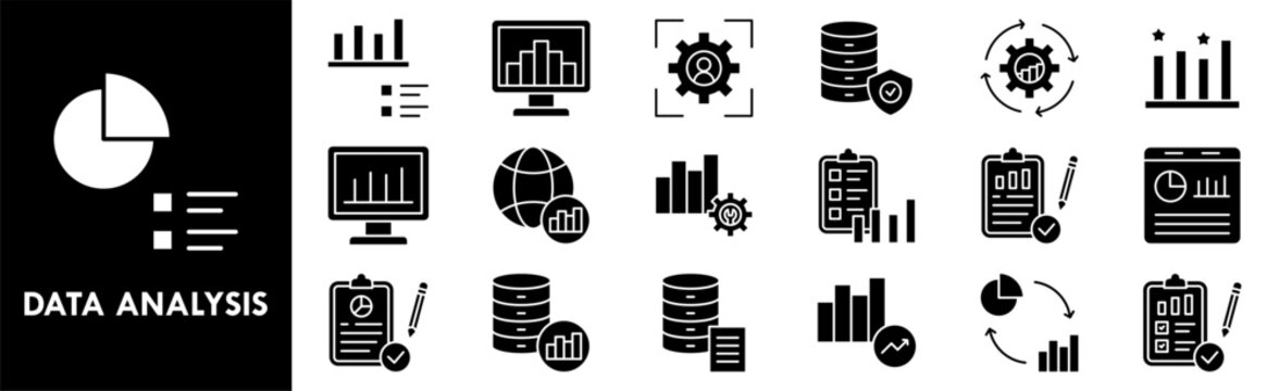Data Analysis icon collection set. Containing design analysis, business, graph, strategy, computer